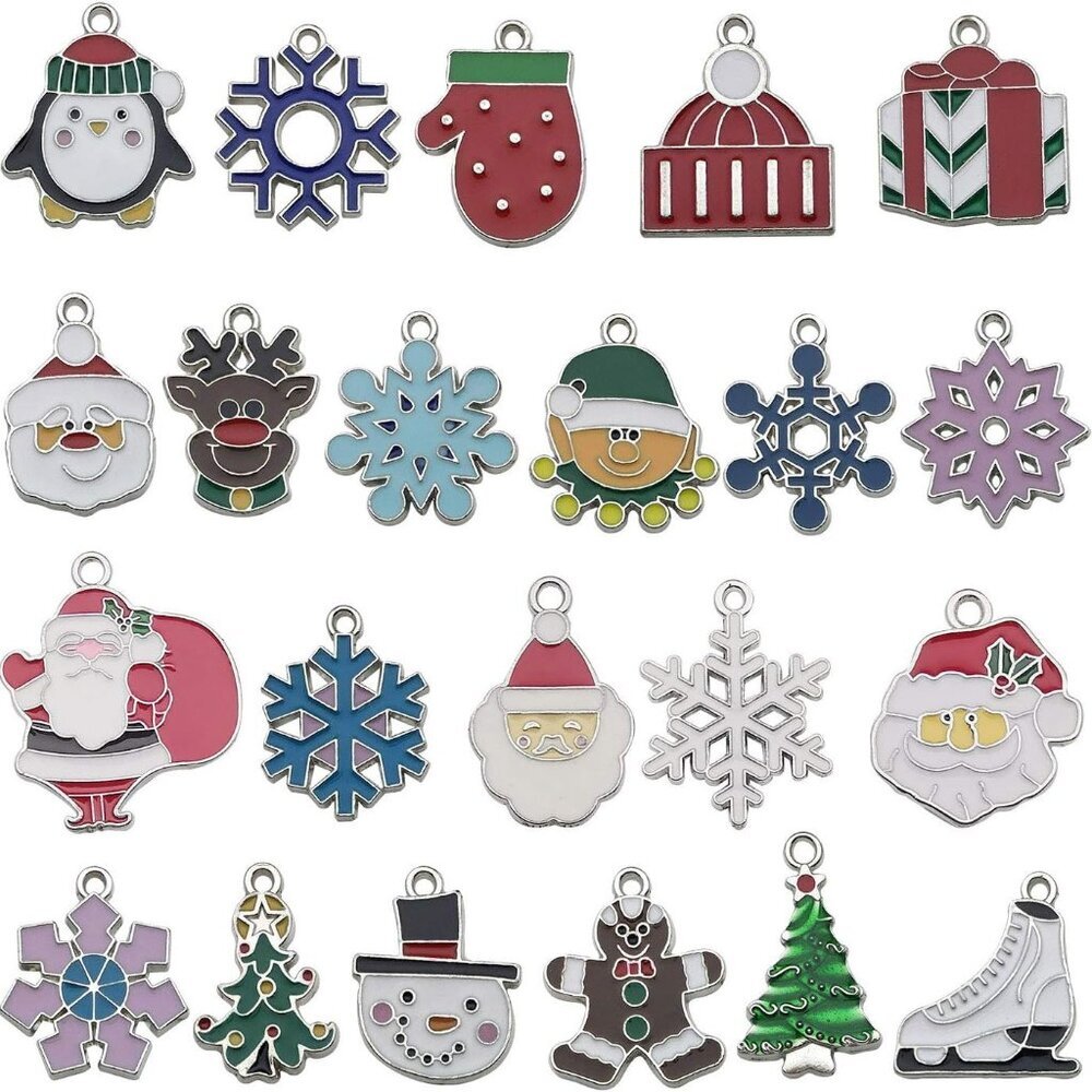 22 Pcs Silver Enamel Christmas Snowflake Charms for DIY Jewelry Making Necklace